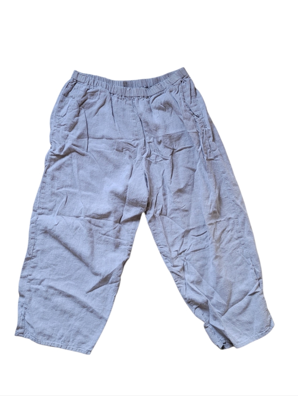 FLAX Wide Leg Pull On Cropped Linen Pants Large